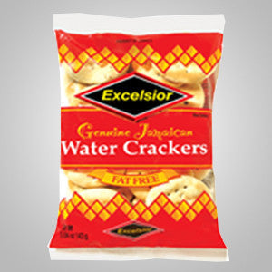 Excelsior Water Crackers are fat free and go well with all things Jamaican. Enjoy with cheese, Solomon Gundy (smoked herring) or steamed fish.