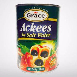 Grace Ackees in Salt Water is cooked with Salt Fish and is Jamaica's National Dish. 19oz or 540ml